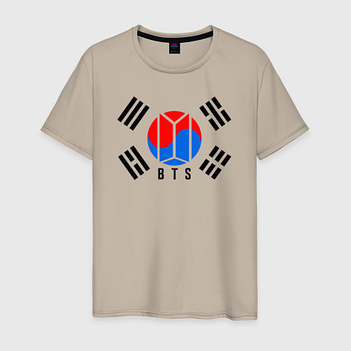 Мужская футболка BTS KOREA / Миндальный – фото 1