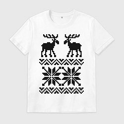 Футболка хлопковая мужская Узор с оленями, цвет: белый