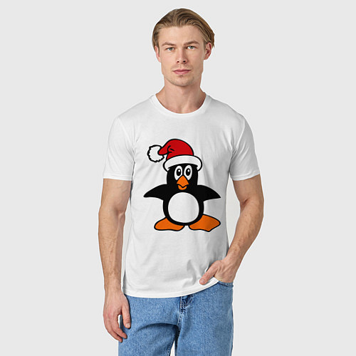 Мужская футболка Новогодний пингвин / Белый – фото 3