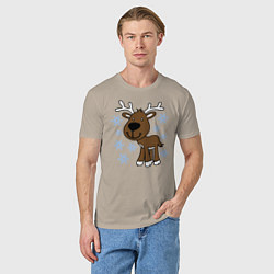Футболка хлопковая мужская Олень в снегу, цвет: миндальный — фото 2