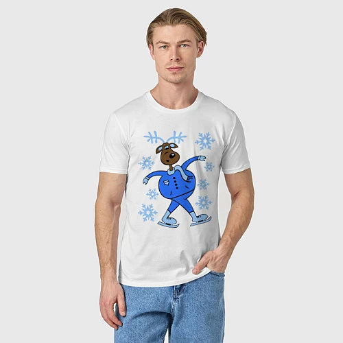 Мужская футболка Олень на коньках / Белый – фото 3