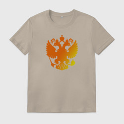 Футболка хлопковая мужская Оранжевый силуэт Герб - градиент, цвет: миндальный