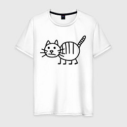 Футболка хлопковая мужская Рисунок кота, цвет: белый