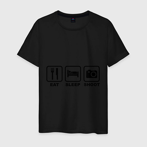Мужская футболка Eat Sleep Shoot (Ешь, Спи, Фотографируй) / Черный – фото 1