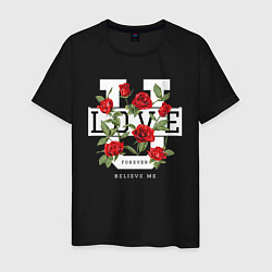 Футболка хлопковая мужская Love u forever flowers, цвет: черный