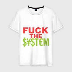 Футболка хлопковая мужская Fuck the money system, цвет: белый