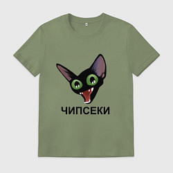 Футболка хлопковая мужская Чипсеки: кот-мем, цвет: авокадо