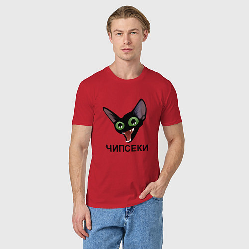 Мужская футболка Чипсеки: кот-мем / Красный – фото 3