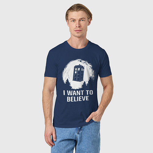 Мужская футболка I WANT TO BELIEVE / Тёмно-синий – фото 3