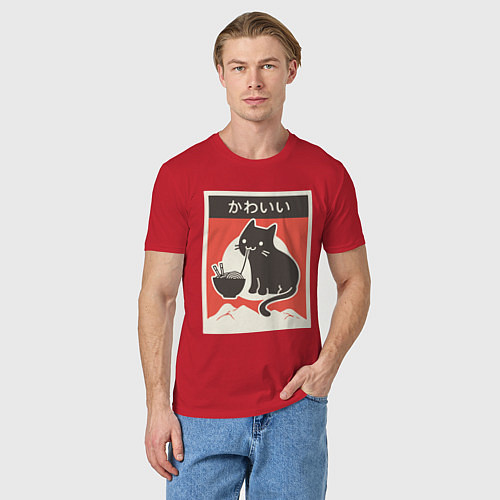 Мужская футболка Котик и рамен / Красный – фото 3
