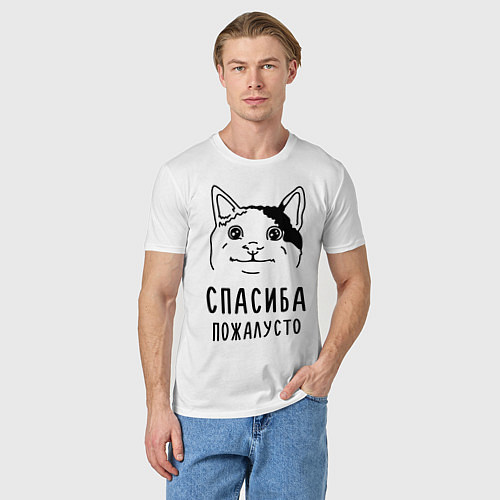 Мужская футболка Вежливый котик / Белый – фото 3