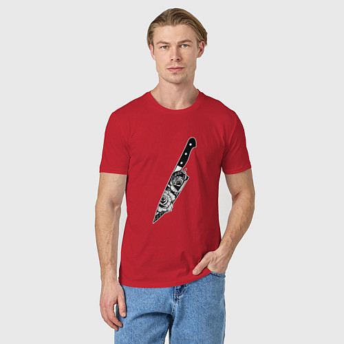 Мужская футболка Нож В Цветах / Красный – фото 3
