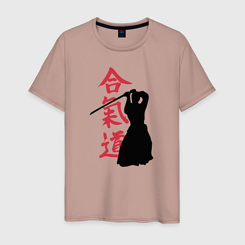 Мужская футболка Айкидо / Пыльно-розовый – фото 1