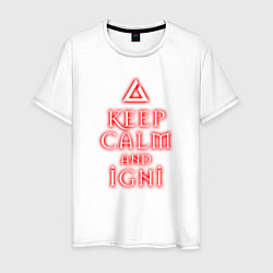 Футболка хлопковая мужская Keep calm and igni, цвет: белый