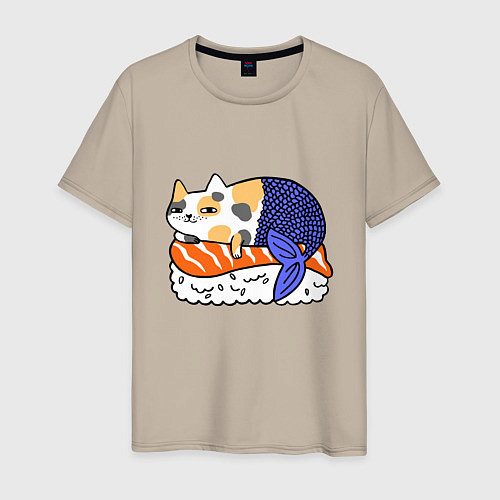 Мужская футболка Sushi Cat / Миндальный – фото 1