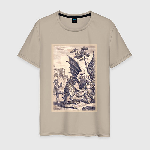 Мужская футболка Рыцарь, пинающий Дракона баллада о рыцаре Джоне Ла / Миндальный – фото 1