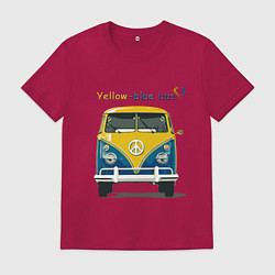 Футболка хлопковая мужская Я люблю вас Yellow-blue bus, цвет: маджента