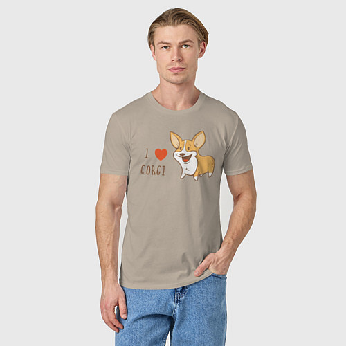 Мужская футболка I LOVE CORGI / Миндальный – фото 3