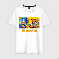 Футболка хлопковая мужская Sonic mania 8-бит, цвет: белый