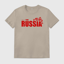 Футболка хлопковая мужская Russia, цвет: миндальный