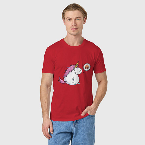Мужская футболка Пухленький единорог / Красный – фото 3
