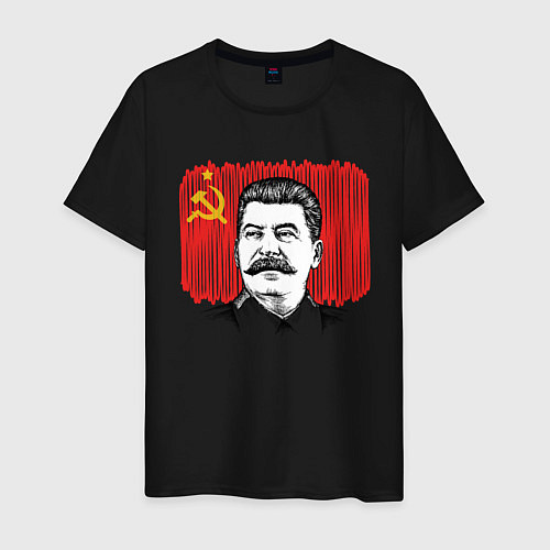 Мужская футболка Сталин и флаг СССР / Черный – фото 1