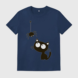 Футболка хлопковая мужская Котик и паучек, цвет: тёмно-синий