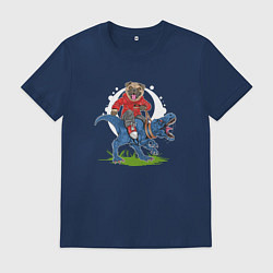 Футболка хлопковая мужская МОПС НА ТИРЕКСЕ, цвет: тёмно-синий