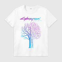 Футболка хлопковая мужская ДЕРЕВО CYBERPUNK 2077, цвет: белый