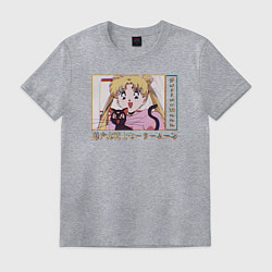 Футболка хлопковая мужская Sailor Moon Usagi Tsukino Luna, цвет: меланж