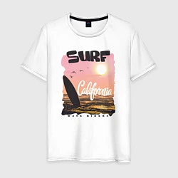 Футболка хлопковая мужская Surf California, цвет: белый