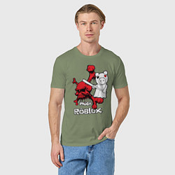 Футболка хлопковая мужская Свинка Пигги из Roblox, цвет: авокадо — фото 2