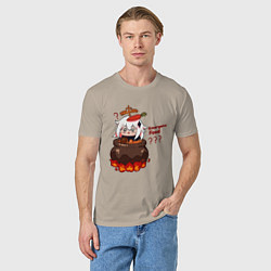 Футболка хлопковая мужская Genshin Impact Paimon food, цвет: миндальный — фото 2