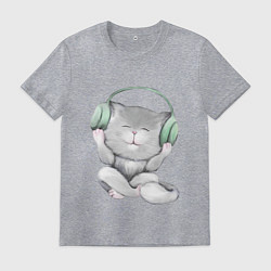 Футболка хлопковая мужская Котенок меломан, цвет: меланж
