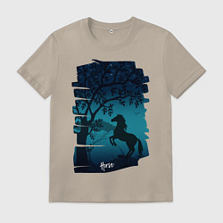 Футболка хлопковая мужская Конь, цвет: миндальный