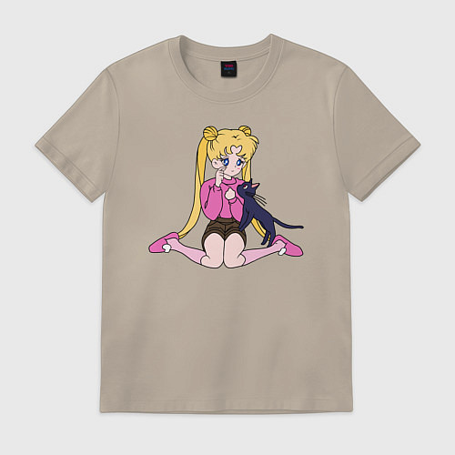 Мужская футболка Усаги и Луна / Миндальный – фото 1