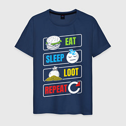 Футболка хлопковая мужская Eat Sleep Loot Repeat, цвет: тёмно-синий