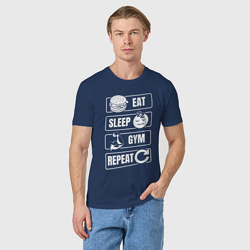 Мужская футболка Eat Sleep Gym Repeat / Тёмно-синий – фото 3