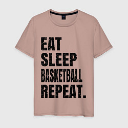 Футболка хлопковая мужская EAT SLEEP BASKETBALL REPEAT, цвет: пыльно-розовый