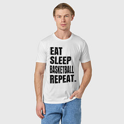 Футболка хлопковая мужская EAT SLEEP BASKETBALL REPEAT, цвет: белый — фото 2