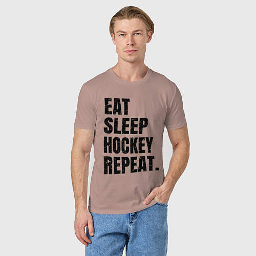Мужская футболка EAT SLEEP HOCKEY REPEAT / Пыльно-розовый – фото 3