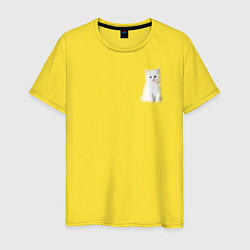 Футболка хлопковая мужская Белый котик, цвет: желтый