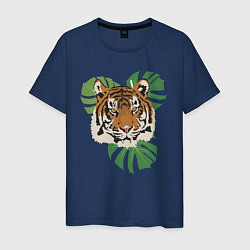 Футболка хлопковая мужская Тигр в джунглях, цвет: тёмно-синий