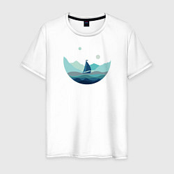 Футболка хлопковая мужская Яхта в океане, цвет: белый