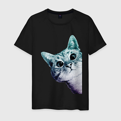 Мужская футболка Любопытный кот / Черный – фото 1