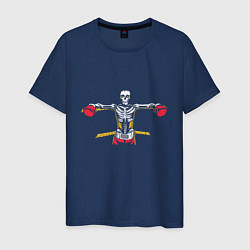 Футболка хлопковая мужская Скелет боксер, цвет: тёмно-синий