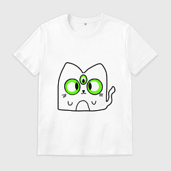 Футболка хлопковая мужская Кот Зефир с тримя глазами, цвет: белый