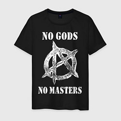 Футболка хлопковая мужская NO GODS NO MASTERS, цвет: черный