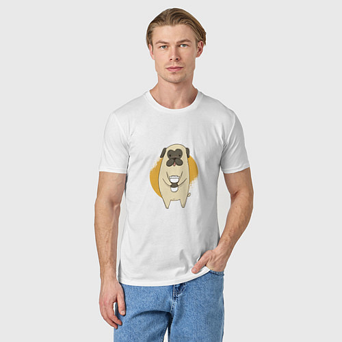 Мужская футболка Мопс с кофе / Белый – фото 3