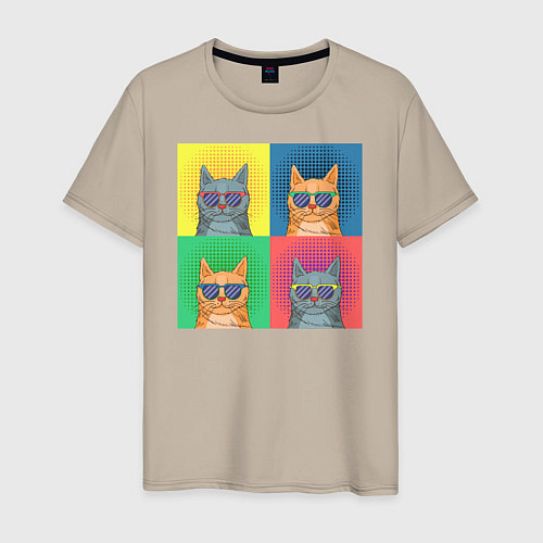 Мужская футболка Pop Art Коты / Миндальный – фото 1